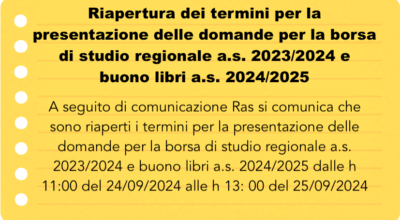 RIAPERTURA TERMINI BORSA DI STUDIO REGIONALE e BUONO LIBRI